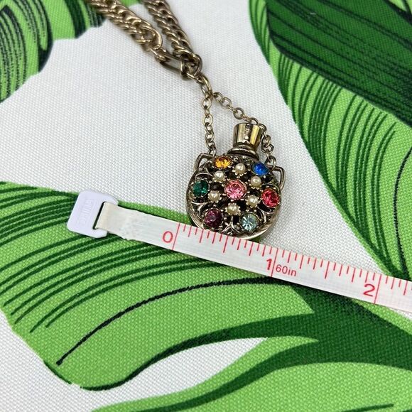 Vintage Gold Link Bracelet With Multi-Color Gem Perfume Holder Charm - Picture 10 of 12